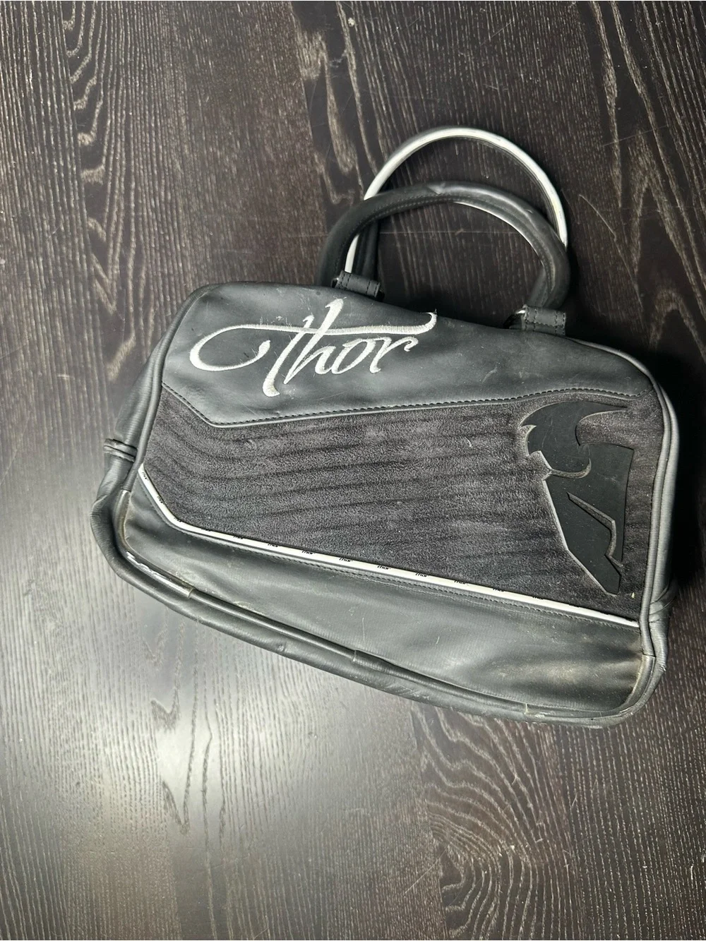 Thor brand - Black Logo Script Top-Handle Bag w White Accents - Purse